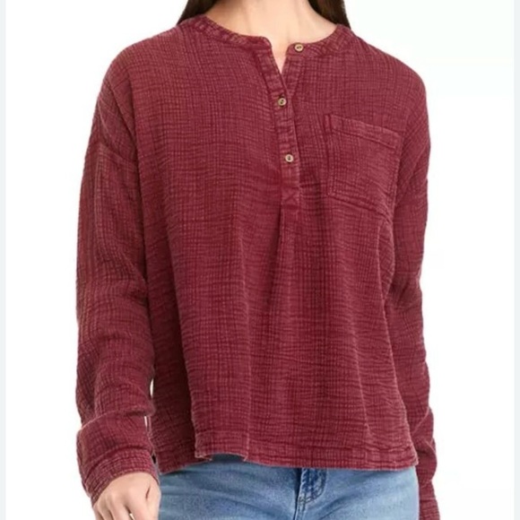 Wonderly Tops - Wonderly NWT Gauze Henley Long Sleeve Top 1X Rust Red